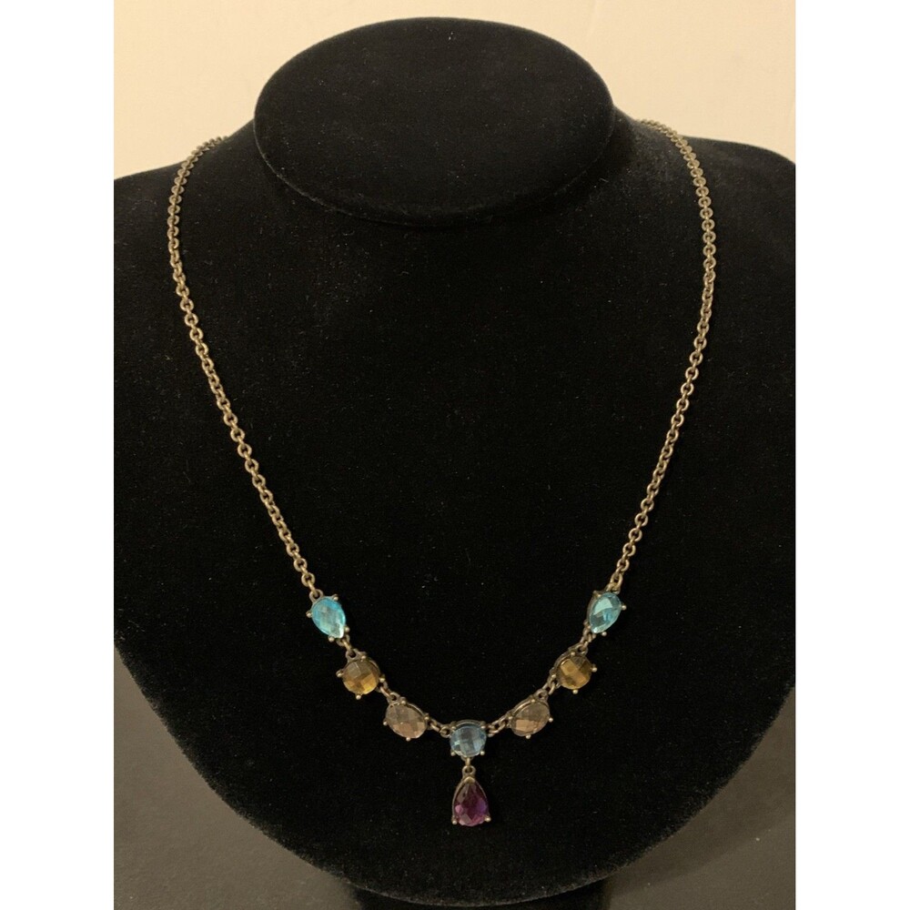 Avon Jeweltone Y Multi Color Faceted Necklace Antique Tone Original Box
